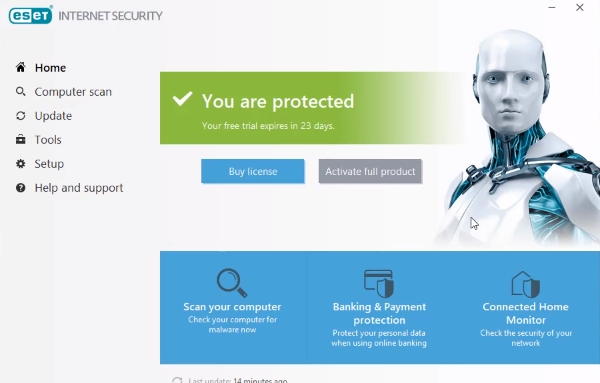 Eset Antivirus-Hauptbildschirm.