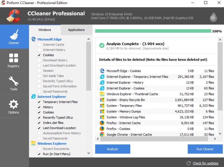 CCleaner-Überprüfung, CCleaner-Browserverlauf und Reinigung von Hähnen. 