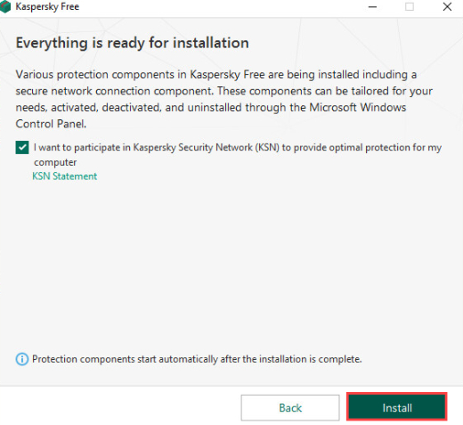 Proceso de instalación de Kaspersky Lab.