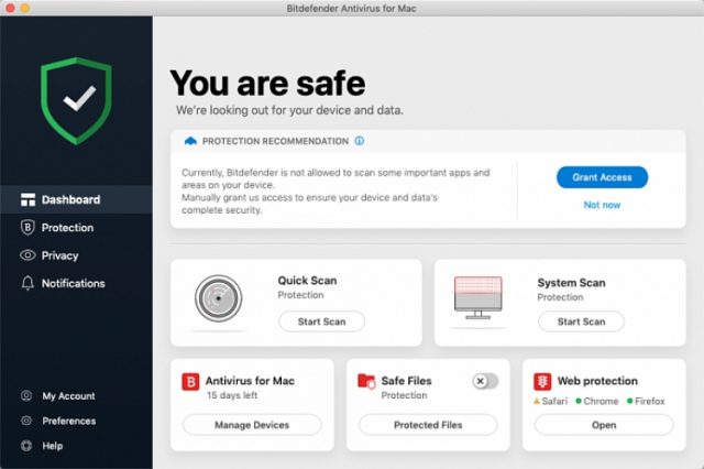 Bitdefender para Mac, interfaz.