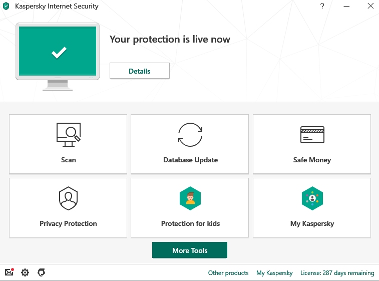 Seguridad de Internet de Kaspersky, interfaz de Kaspersky Lab.