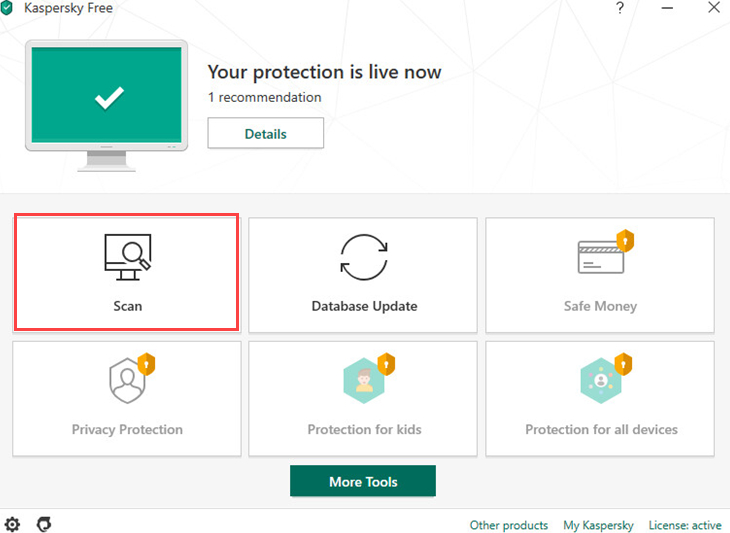 Tablero libre de Kaspersky Antivirus.