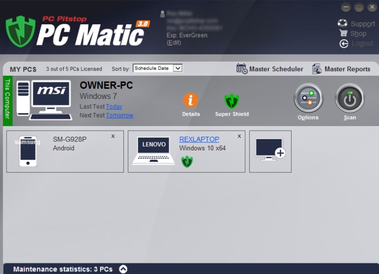 Tablero del Antivirus PCMatic.