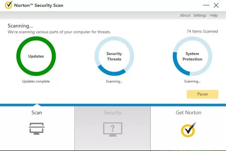 Escaneo Norton, protección contra malware, rendimiento del sistema.