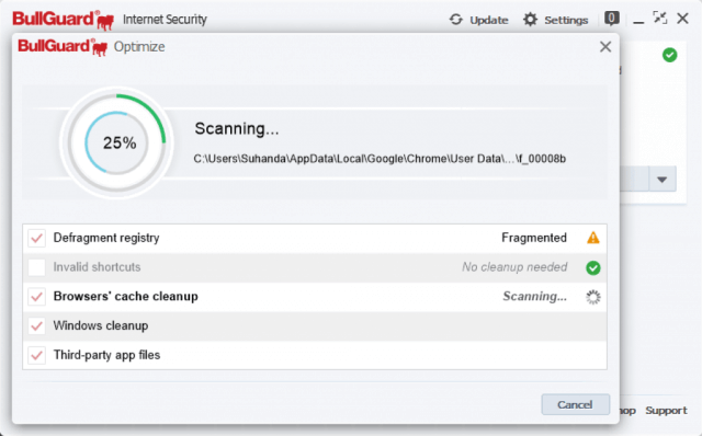 Interface de numérisation BullGuard.