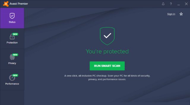 Avast contre Windows Defender : interface de balayage intelligent