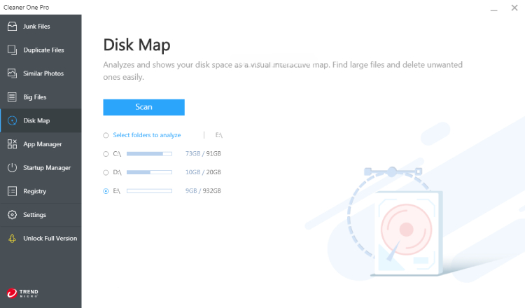 Cleaner One Pro Disk Map.