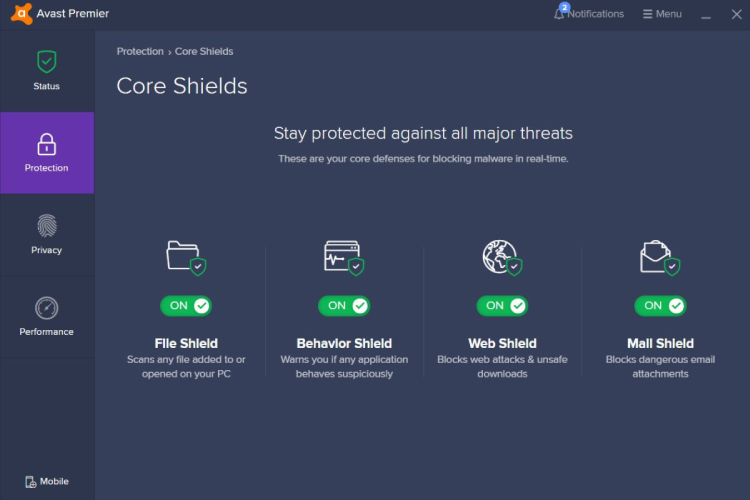 Avast Premium Security, Avast Core Shields.