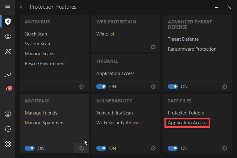 Bitdefender Antivirus Safe Files Main Screen.