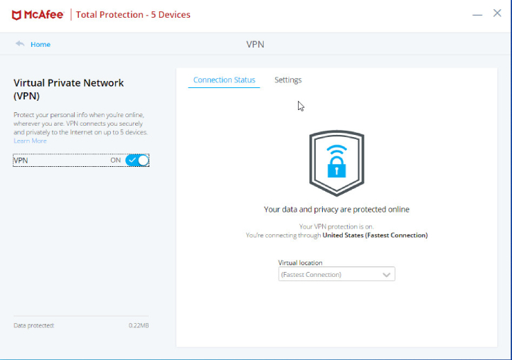 McAfee VPN feature.