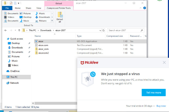 McAfee Antivirus finds a threat.