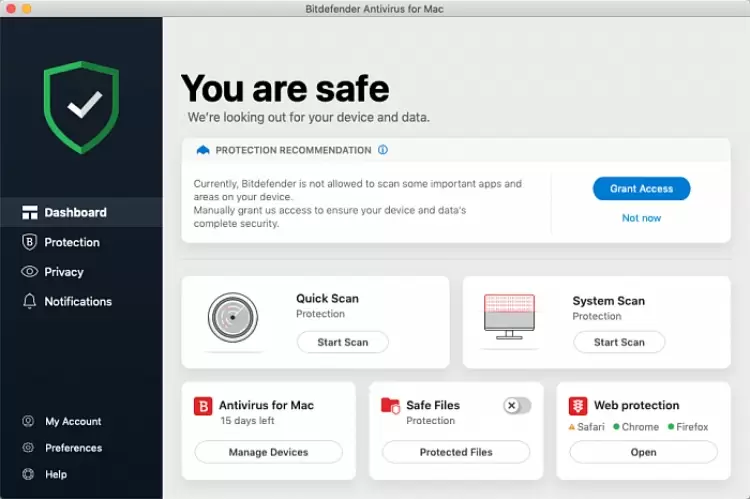 Bitdefender for Mac, interface.