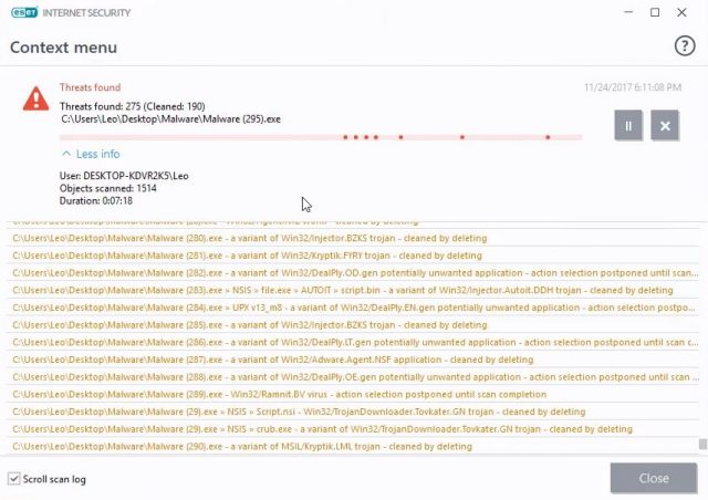 ESET Threats Found.