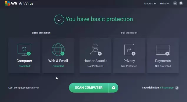 AVG AntiVirus Free, basic protection.