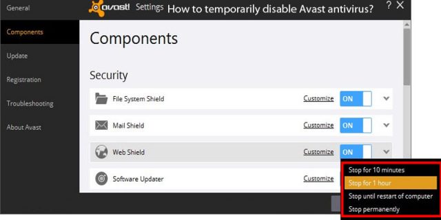 avast disable