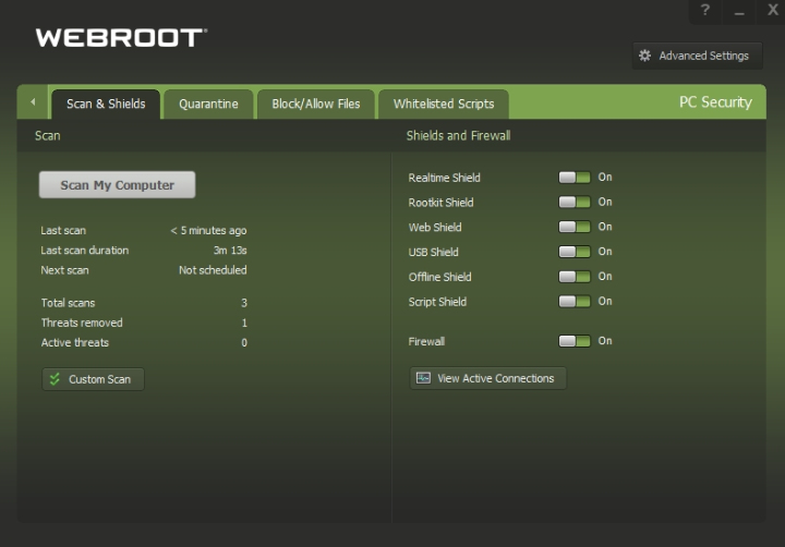 Webroot Review SecureAnywhere Interface.