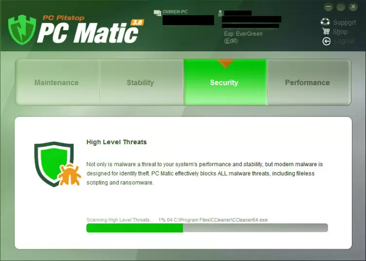 PC Matic Security Screen.