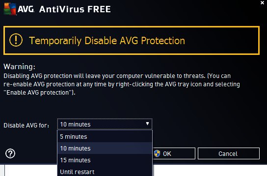 Temporarily disable AVG