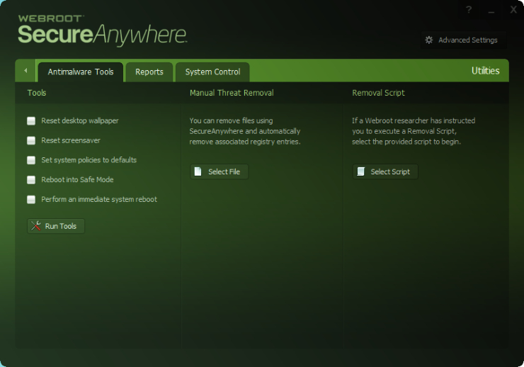 Webroot Secure Anywhere Advanced Tools.