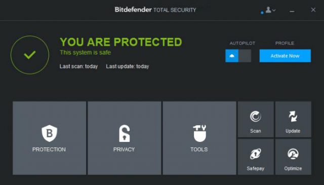 Bitdefender main screen