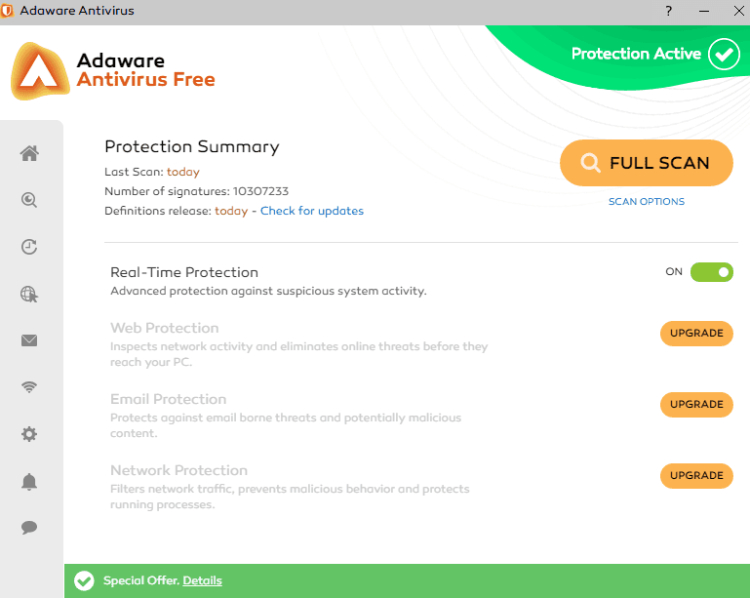 Adaware Free, Dashboard.