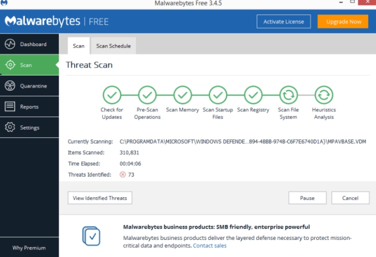 Malwarebytes Antivirus Free, Dashboard. 