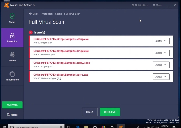 Avast Ease of Use, Avast Full Virus Scan.