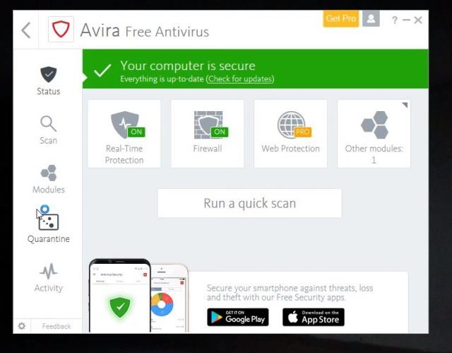 Avira interface