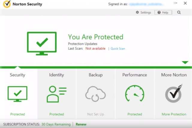 Norton Main screen
