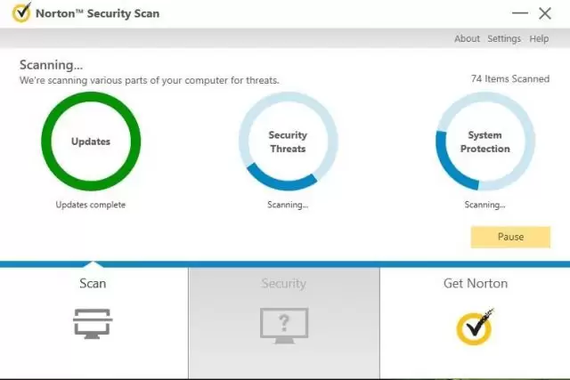 Norton Antivirus Scans Screen.