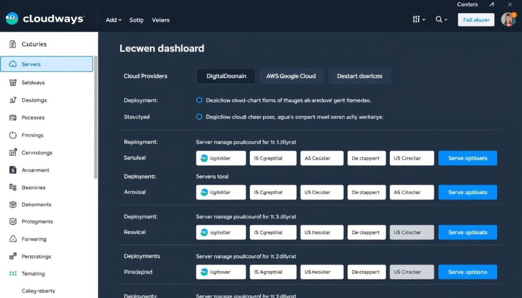 Cloudways dashboard showing multiple cloud provider options and server management