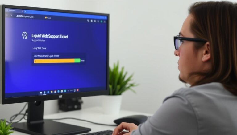 Frustrated user looking at Liquid Web support ticket showing long wait times